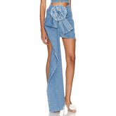 Minirock aus Denim mit Blumenverzierung